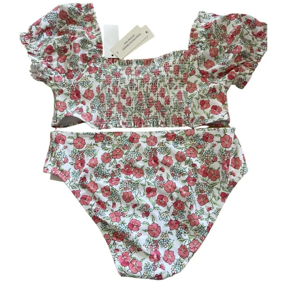 Janie And Jack Bikini Swim Suit Girls‎ Size 18 Smocked Floral Garden Pink